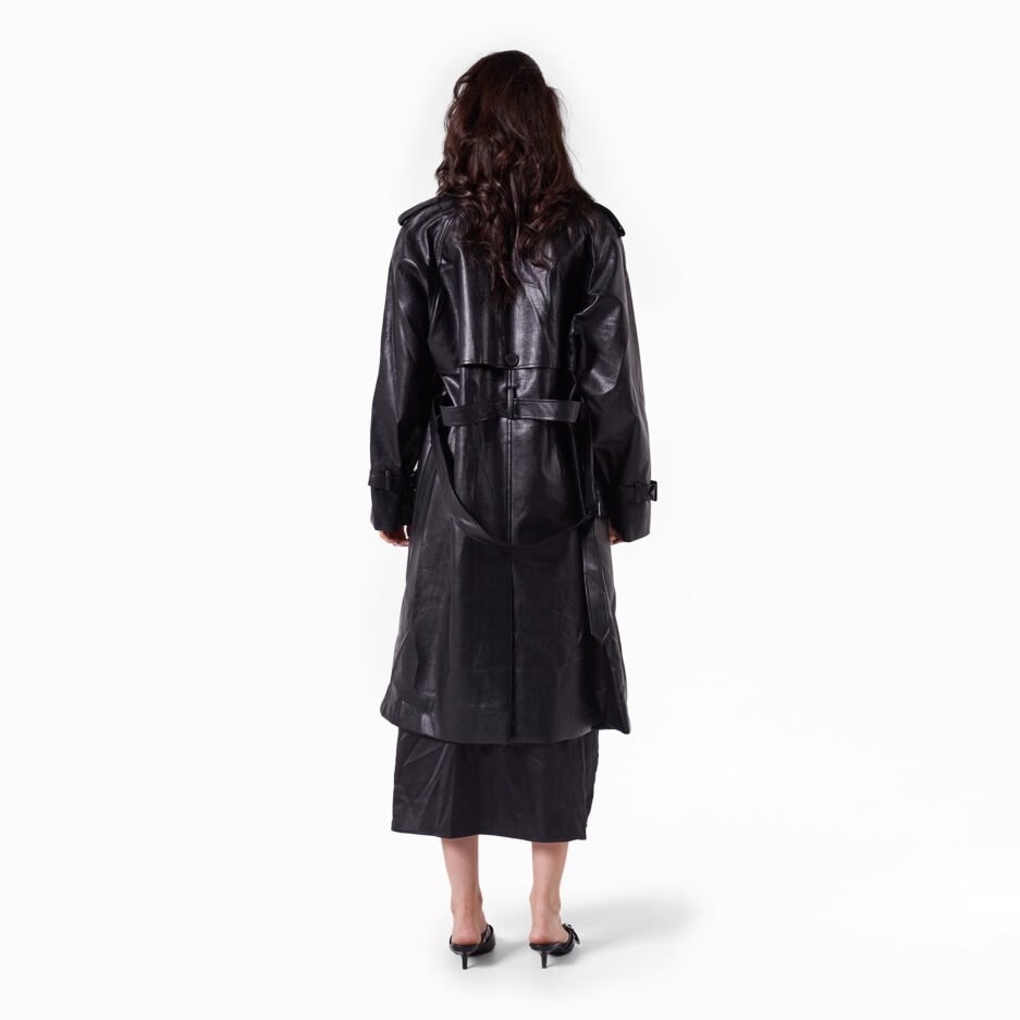 KH Faux Leather Trench Coat- Black