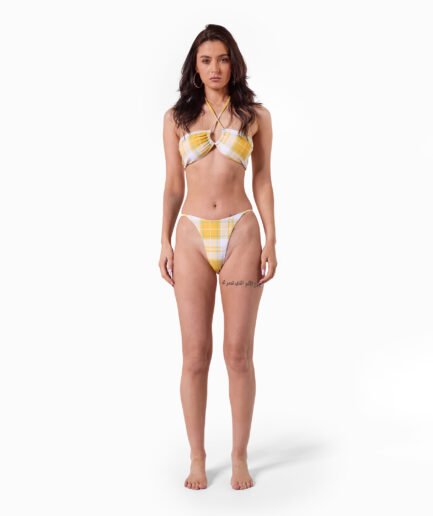 Yellow and White Plaid Halter Bandeau Bikini Set