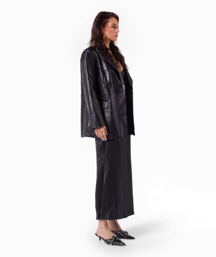 Black Faux Leather Blazer - ONE SIZE