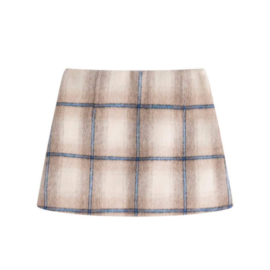 Beige Plaid Mini Skirt