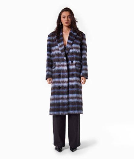 Striped Faux Fur Coat - ONE SIZE