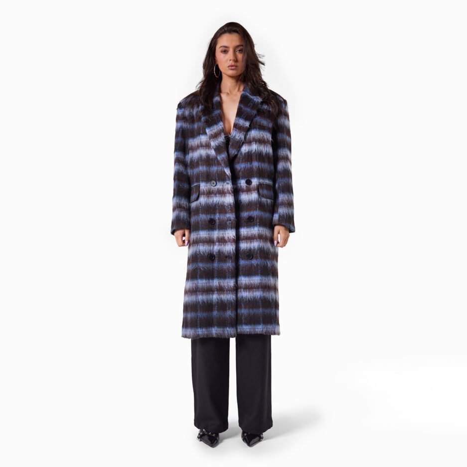 Striped Faux Fur Coat - ONE SIZE