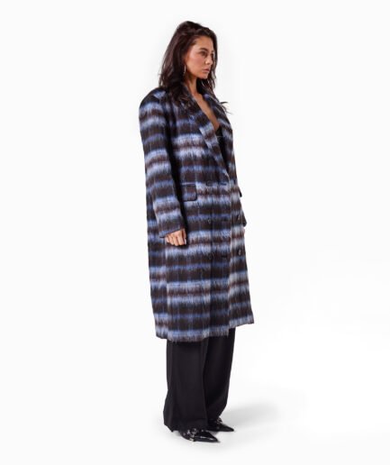 Striped Faux Fur Coat - ONE SIZE