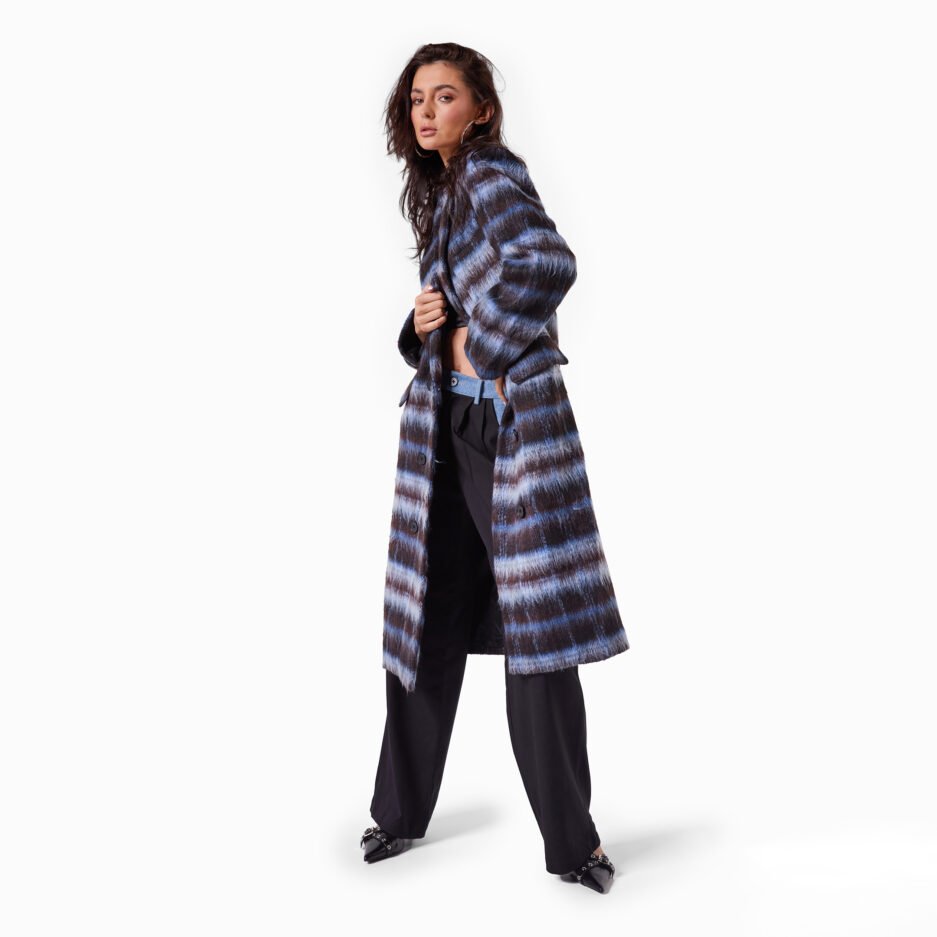 Striped Faux Fur Coat - ONE SIZE