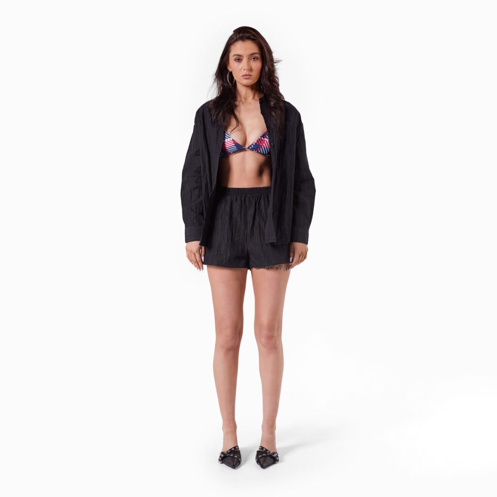 Crinkled Charcoal Oversized Shirt - ONE SIZE