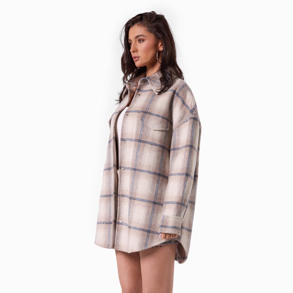 Beige Plaid Flannel Shirt - ONE SIZE