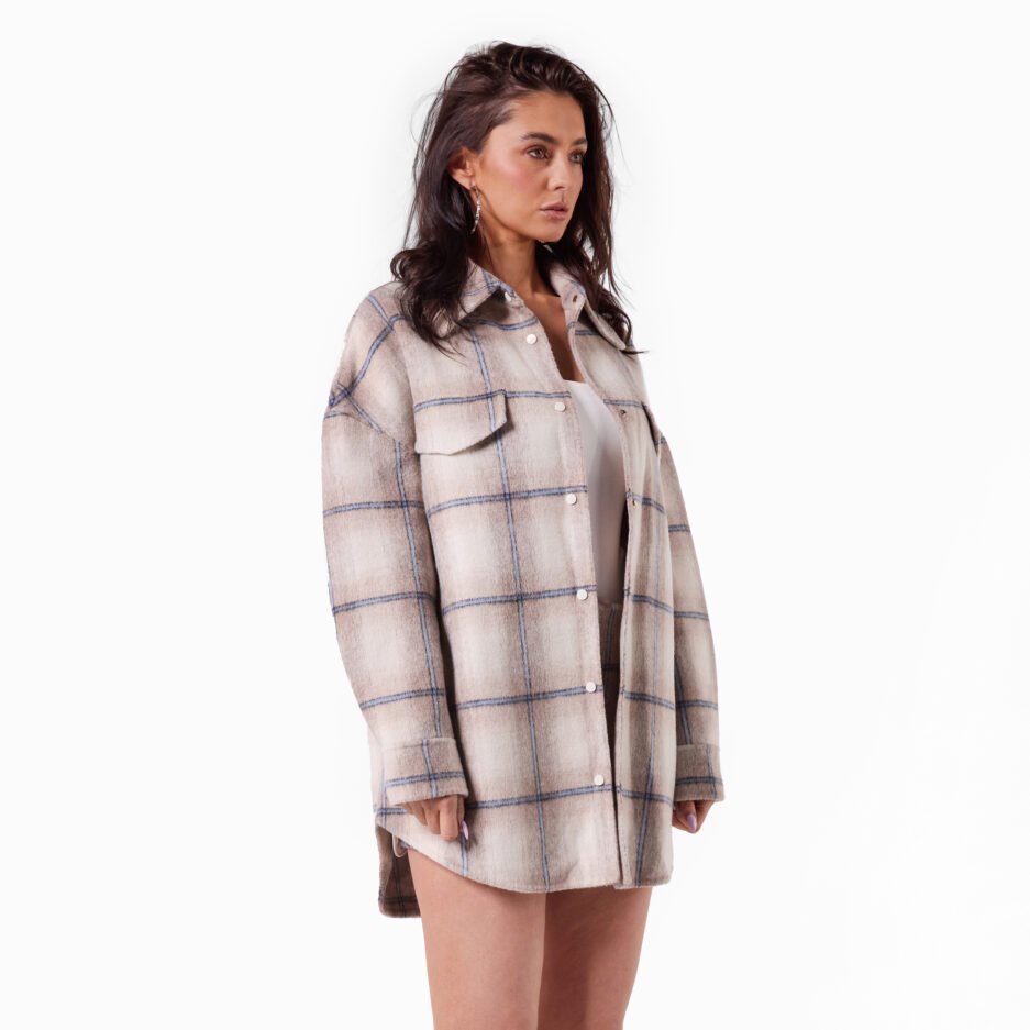 Beige Plaid Flannel Shirt - ONE SIZE