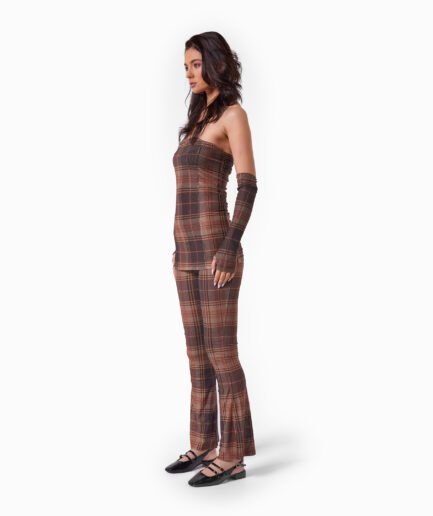 Brown Plaid Strapless Top