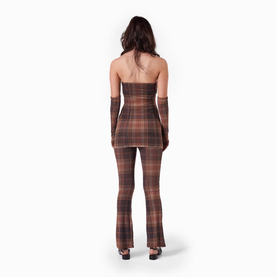 Brown Plaid Strapless Top